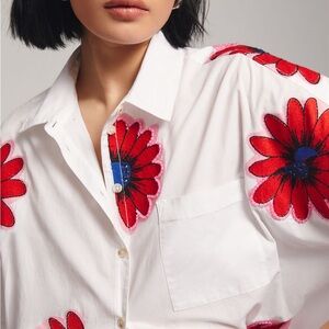 NWT Anthropologie Maeve Floral Embroidered White Top